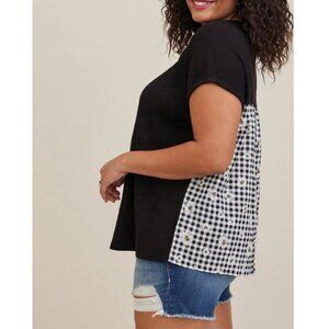 Torrid Women's Black White Checkered Daisy Print Toss Mix Tee Size L